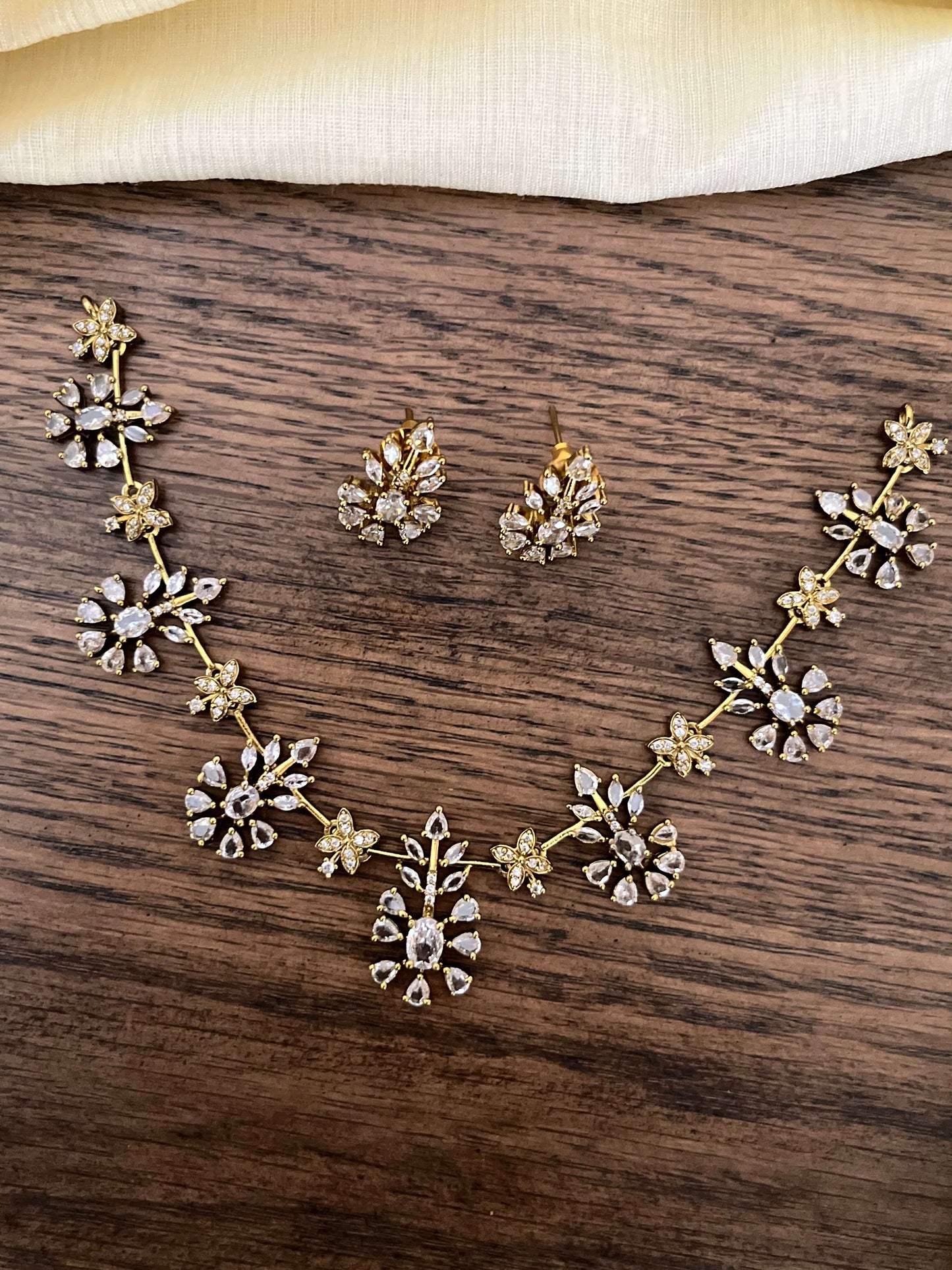 Diamond Look-Alike Floral Necklace Set with Earrings – Premium CZ Stones