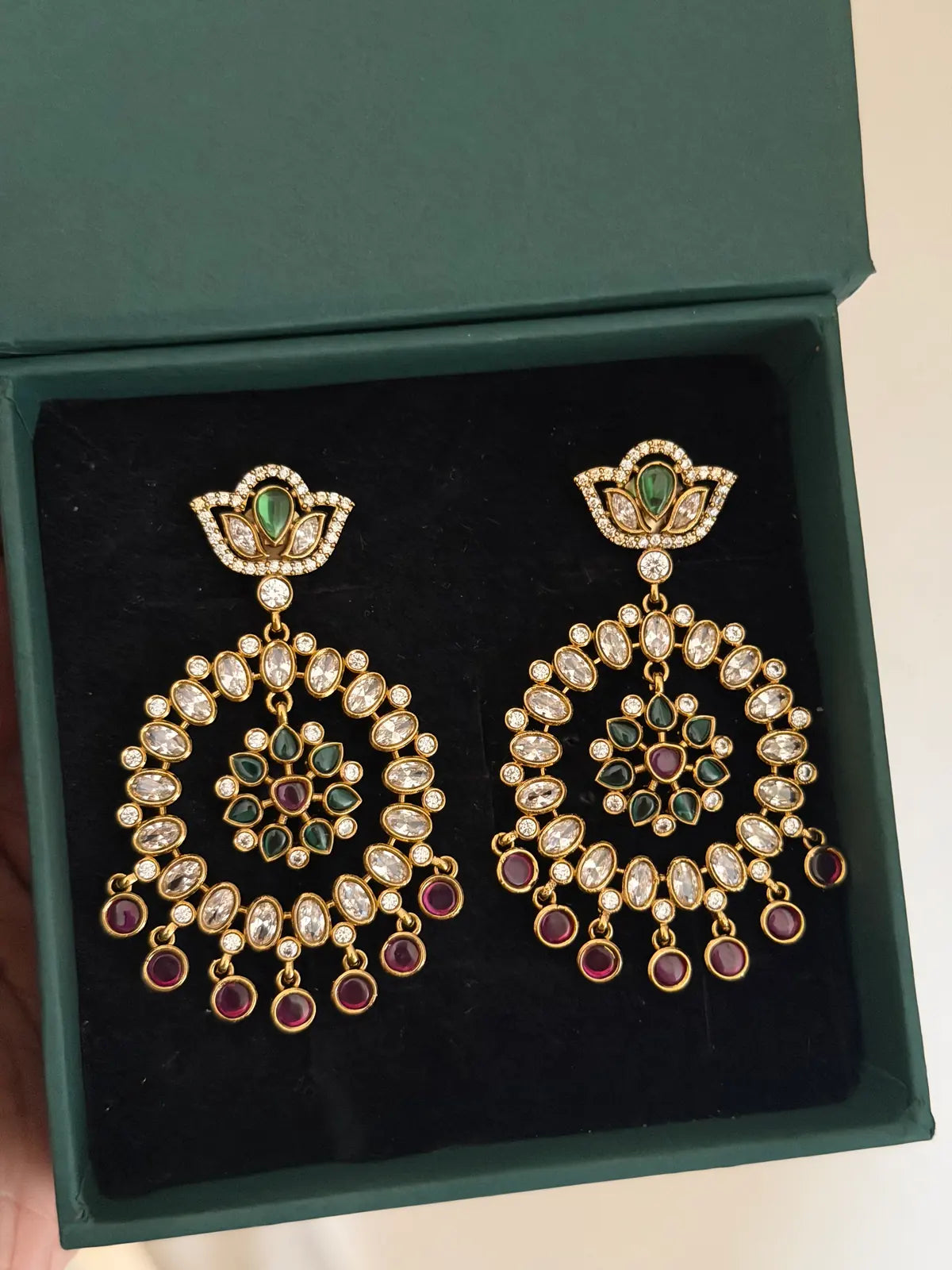 Kemp Stone Chandbali with Ruby Drops