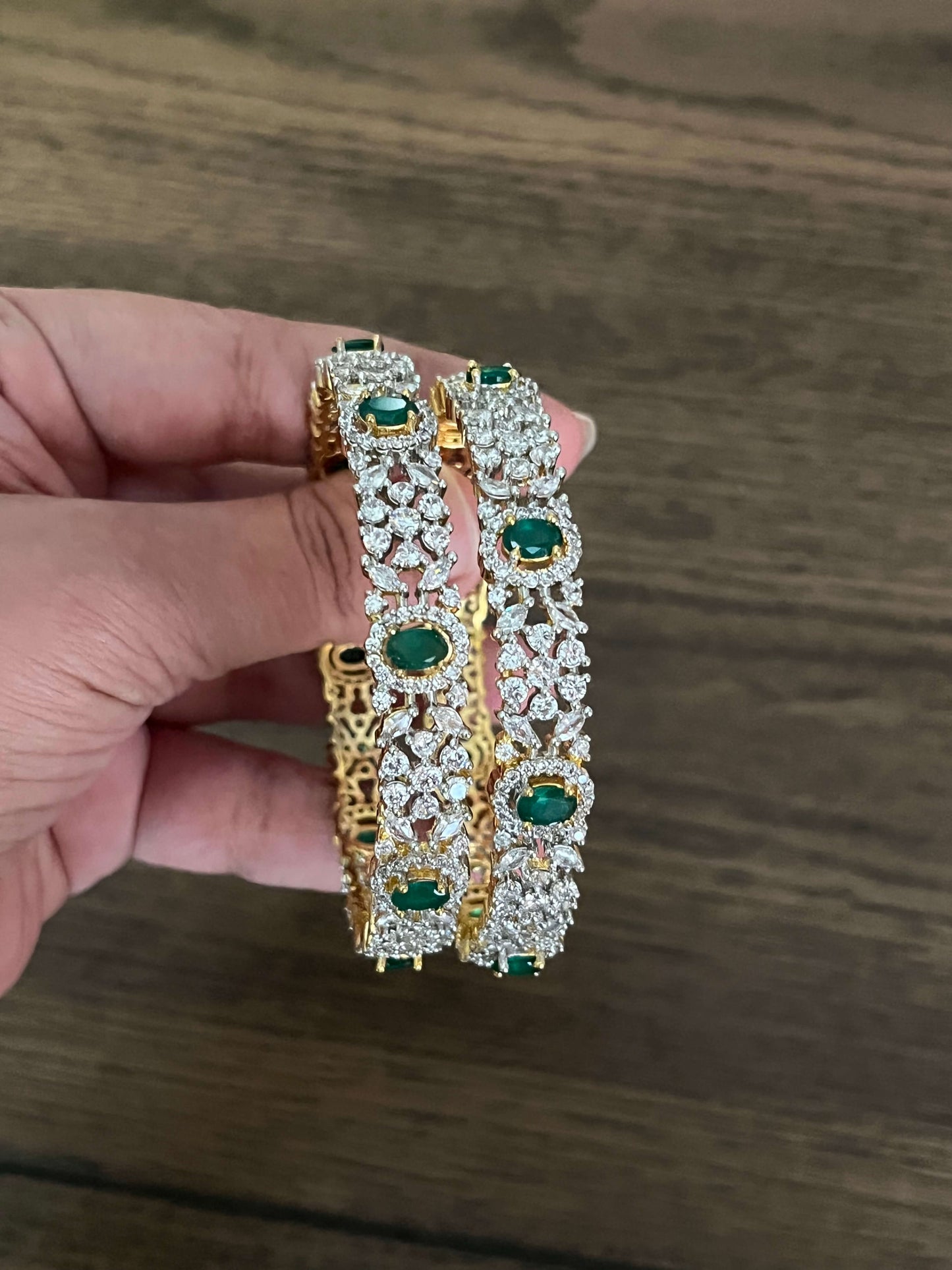 Premium Green Stone AD Bangles – Gold Finish