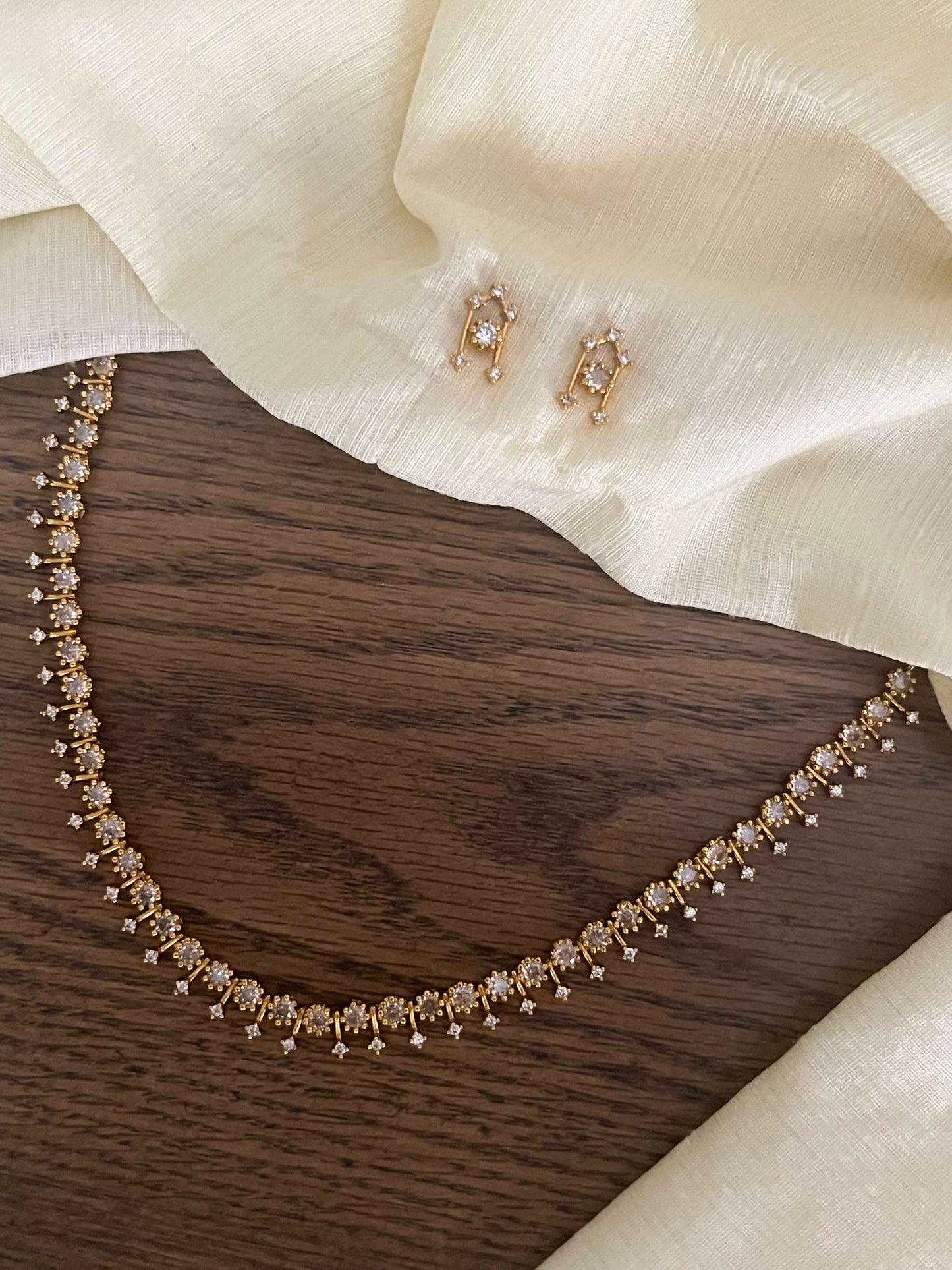 Elegant American Diamond Necklace Set with Earrings – Gold Finish