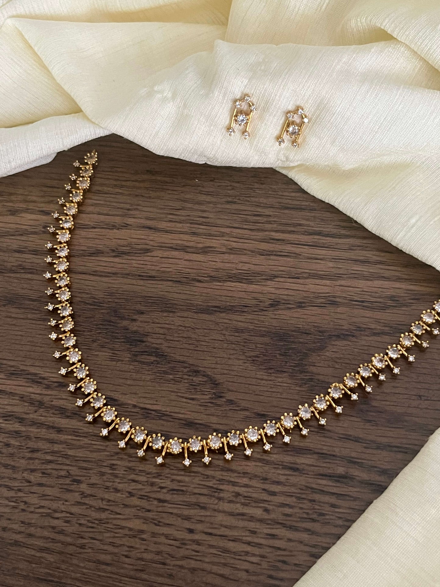 Elegant American Diamond Necklace Set with Earrings – Gold Finish