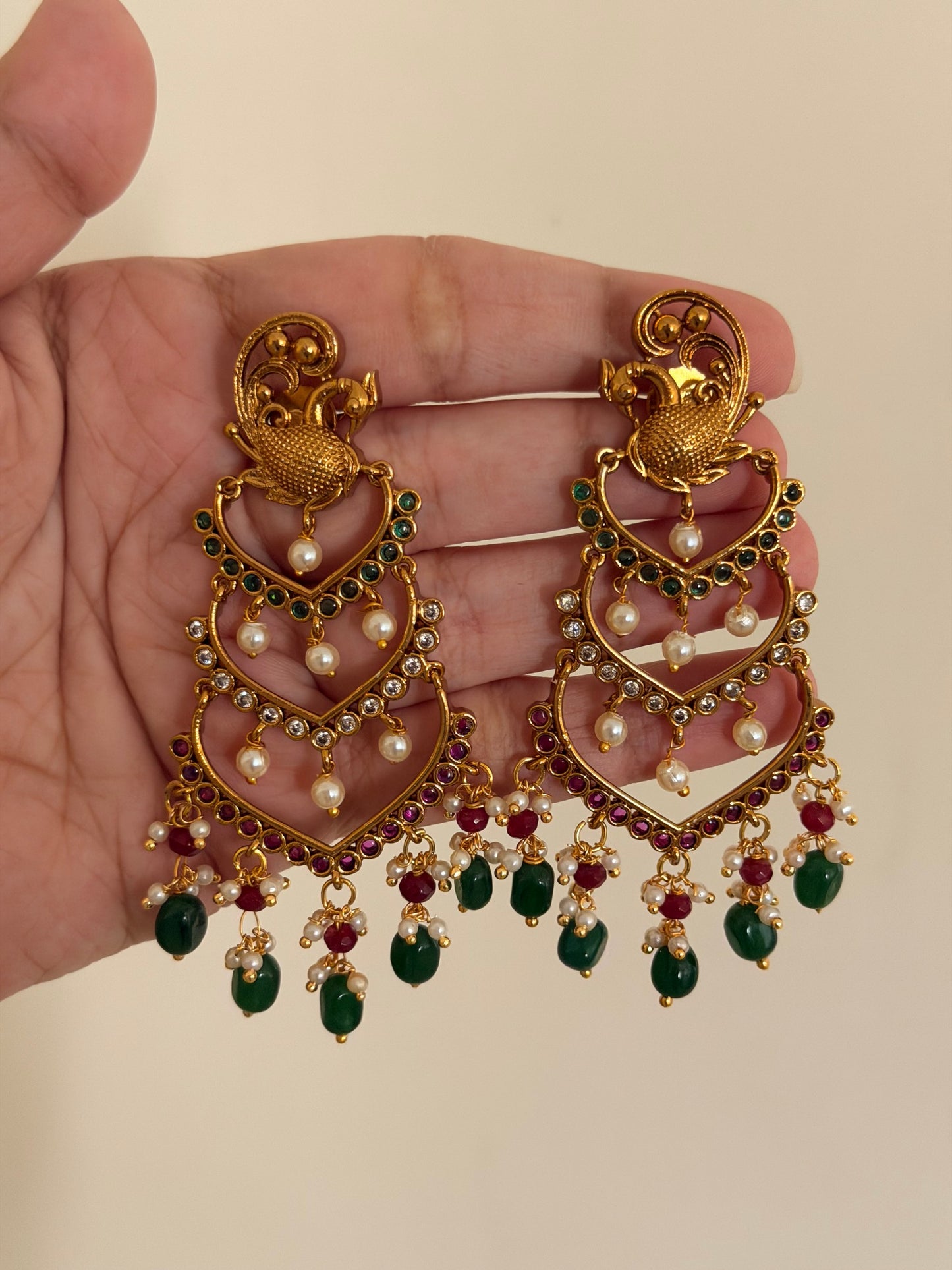 Antique Gold Peacock Chandbali Earrings