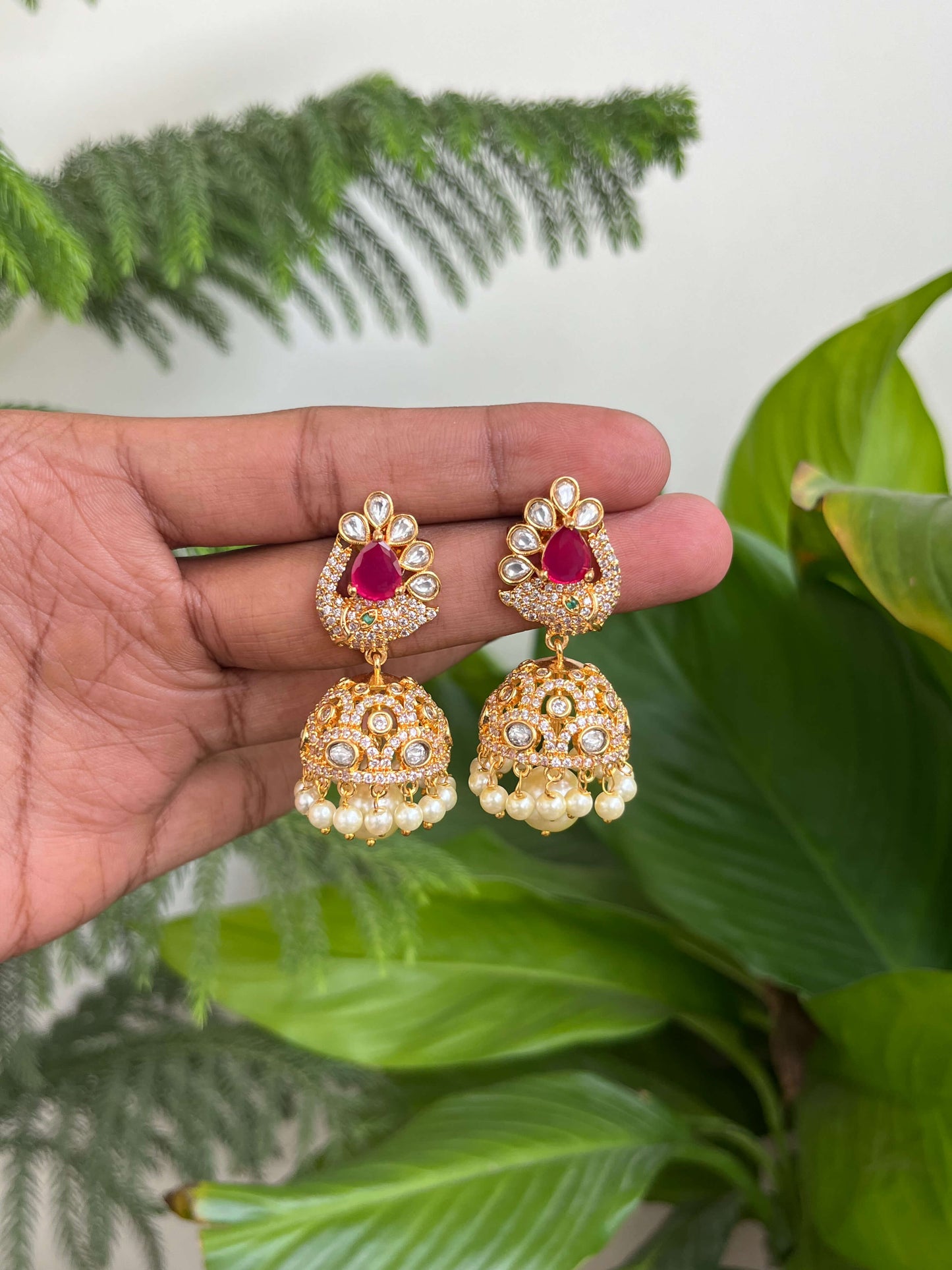 Gold Look-Alike Stone Jhumka Earrings