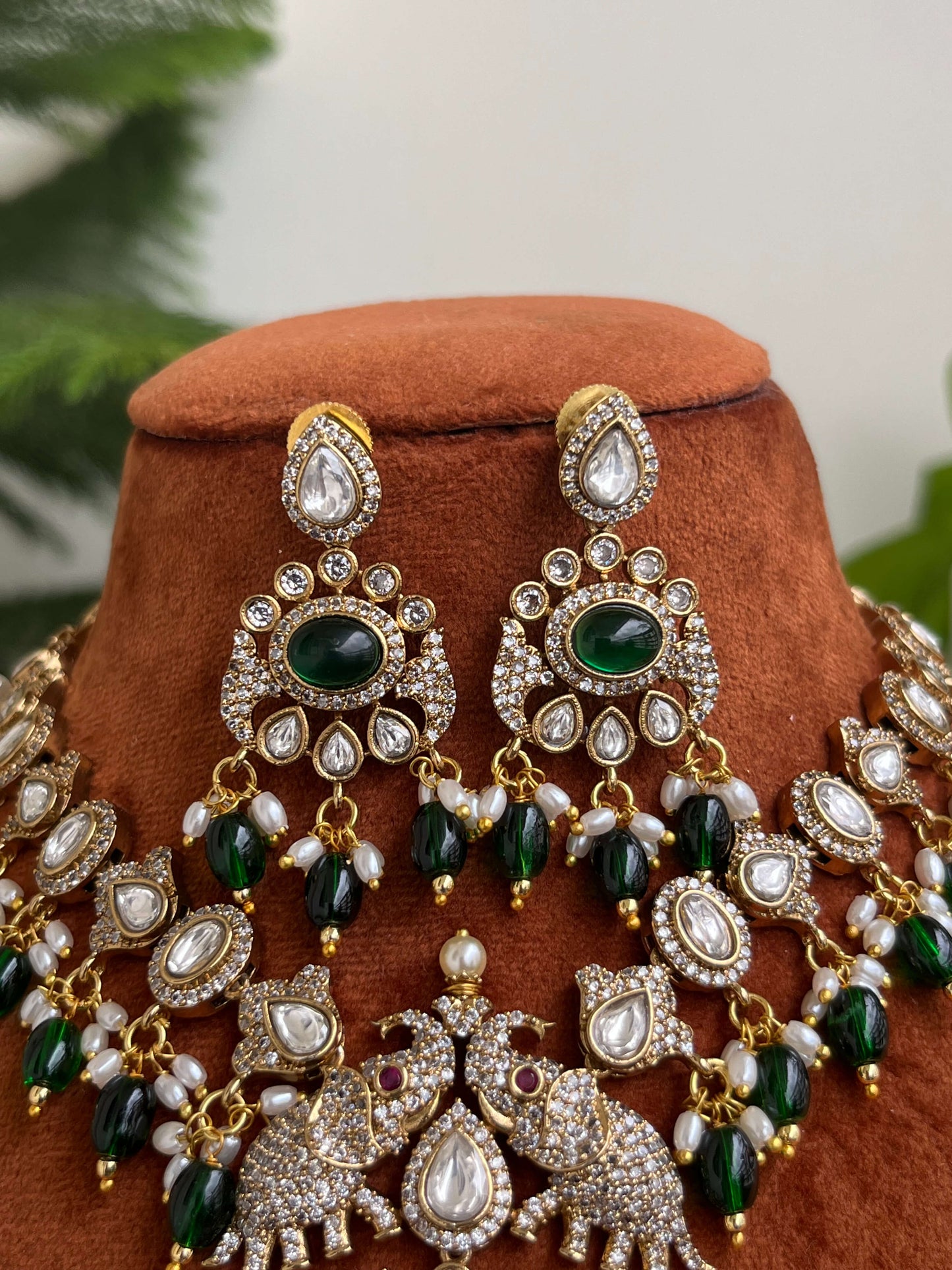 Luxury Moissanite Kundan Necklace Set with Monalisa Beads & Rice Pearls