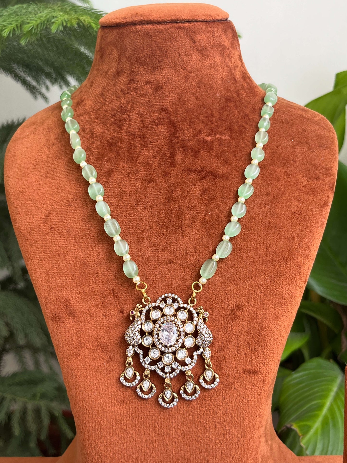 Monalisa Beads Haram with Victorian Peacock Pendant
