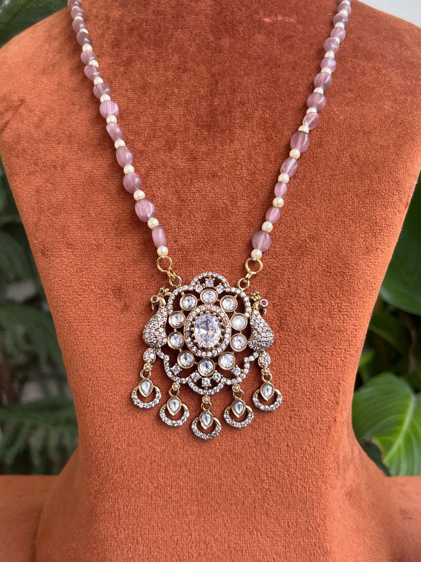 Monalisa Beads Haram with Victorian Peacock Pendant