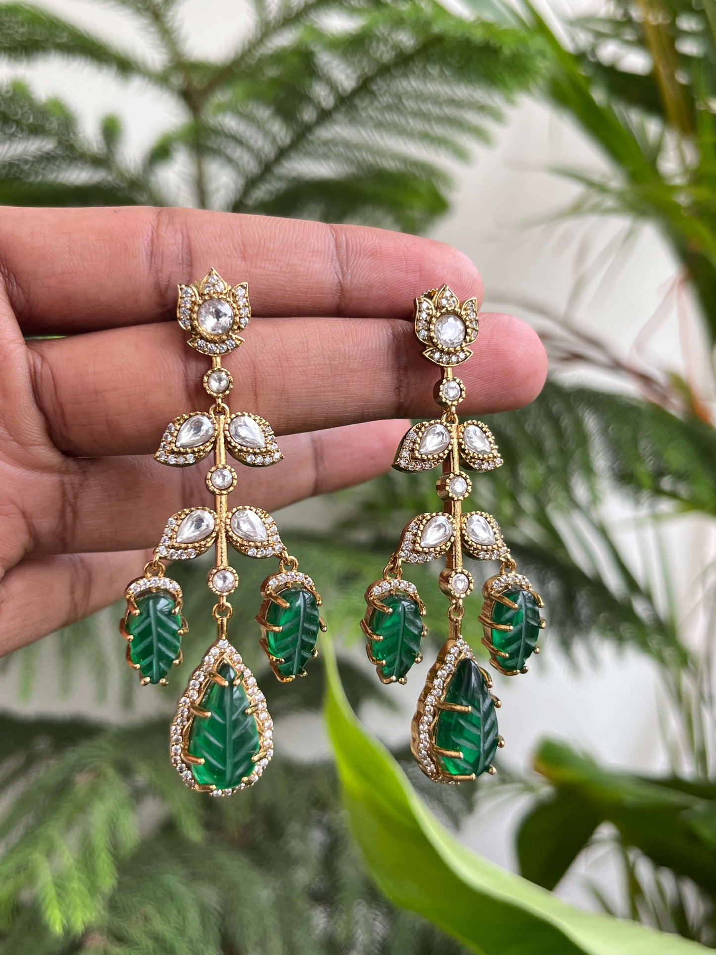 Moissanite Carved Stone Dangler Earrings