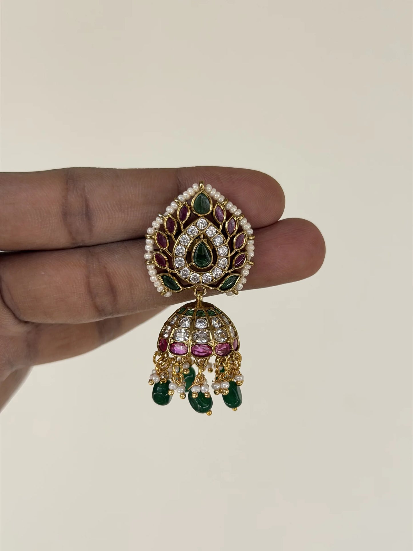 Pearl Triangle Jhumka Earrings