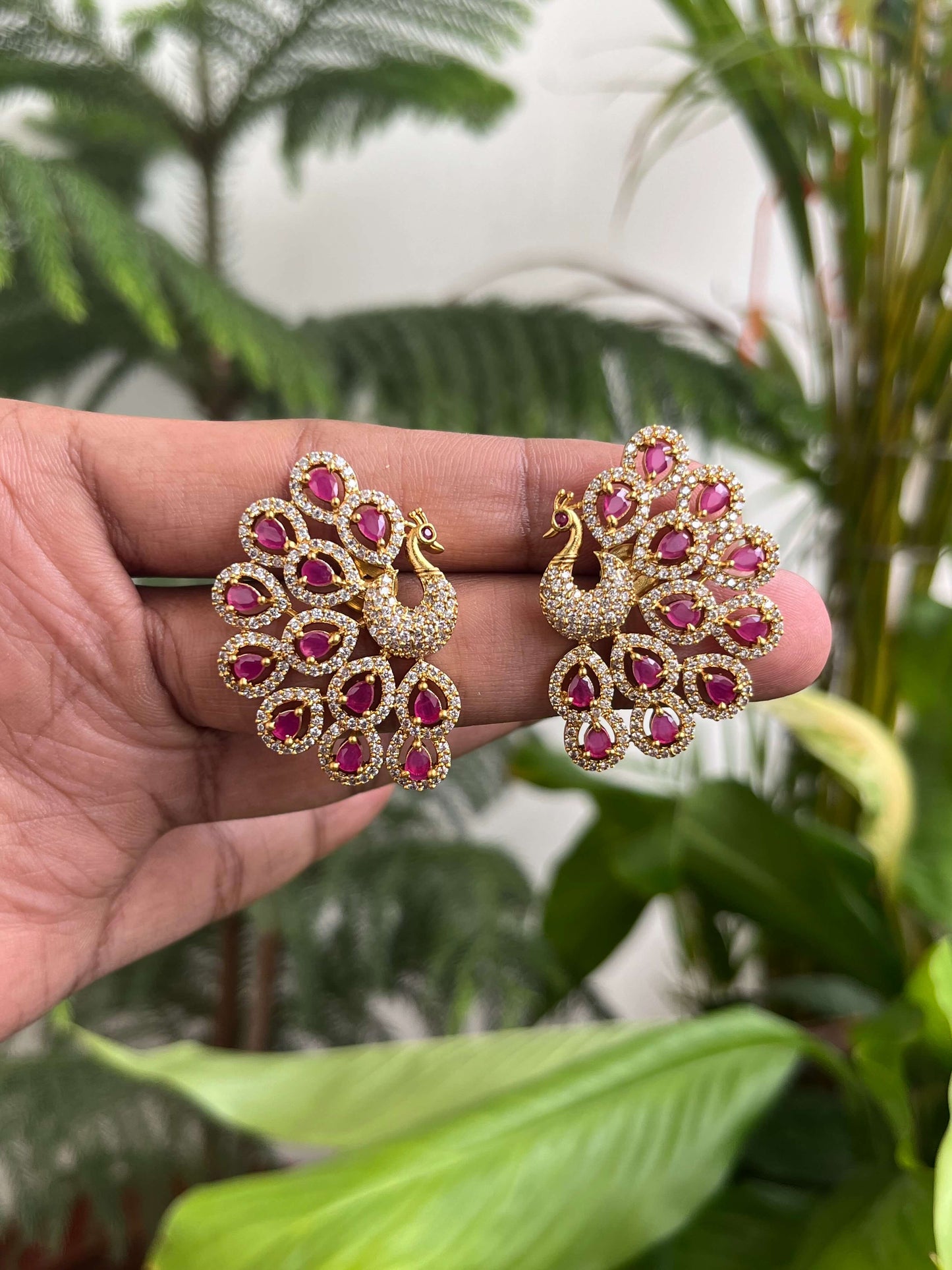 Peacock Stud Earrings | Multicolor & Ruby Stone Studs | Traditional Party & Wedding Jewelry