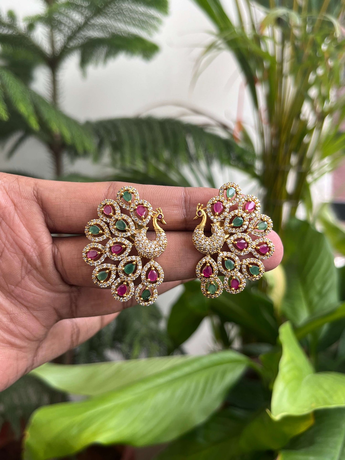 Peacock Stud Earrings | Multicolor & Ruby Stone Studs | Traditional Party & Wedding Jewelry