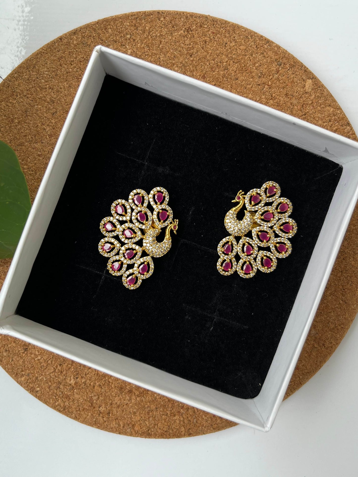 Peacock Stud Earrings | Multicolor & Ruby Stone Studs | Traditional Party & Wedding Jewelry