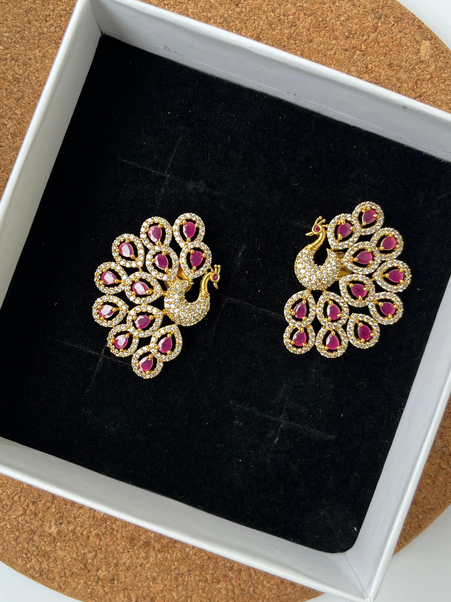 Peacock Stud Earrings | Multicolor & Ruby Stone Studs | Traditional Party & Wedding Jewelry