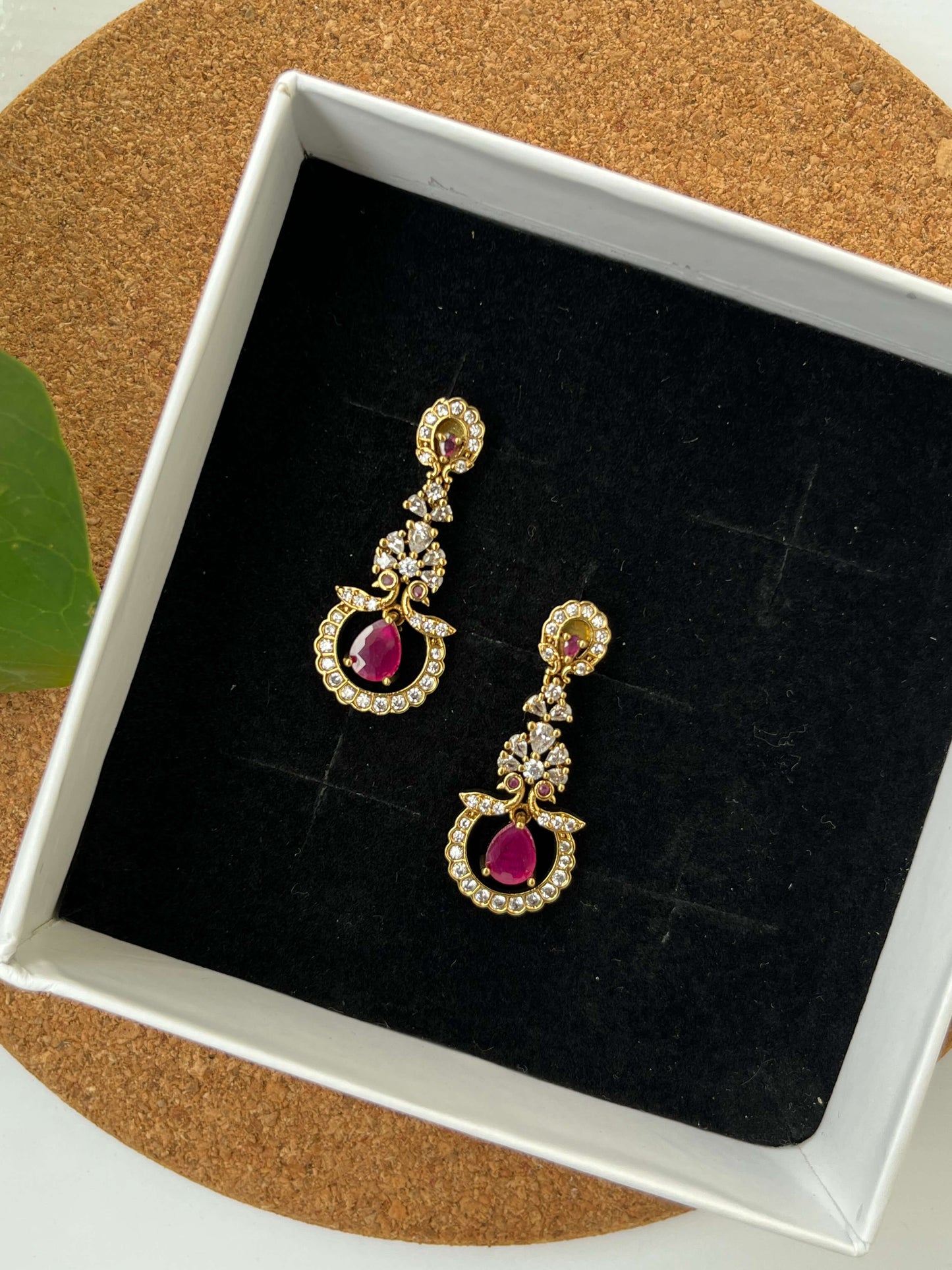 Drop Earrings | Stone Studded Green & Ruby Earrings | Party & Wedding Jewelry