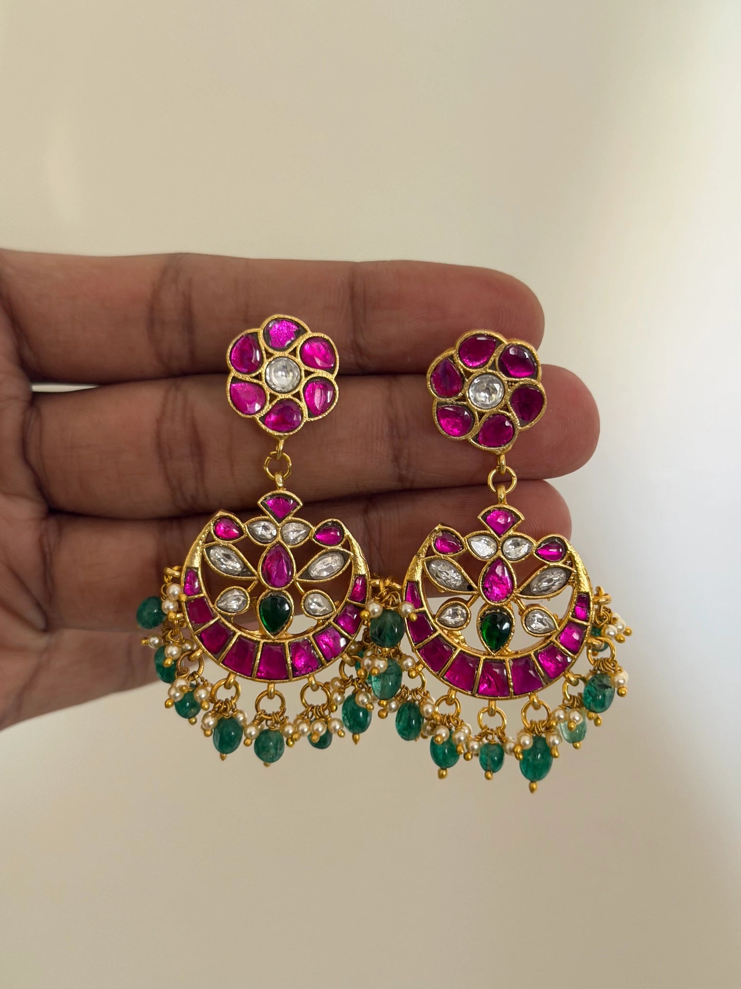 Jadau Kundan Floral Chandbali Earrings