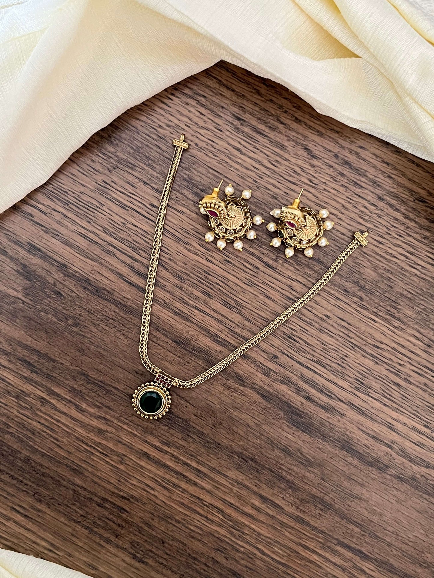 Minimal Attigai Necklace Set with Victorian Finish & Jhumka Earrings – Budget Friendly