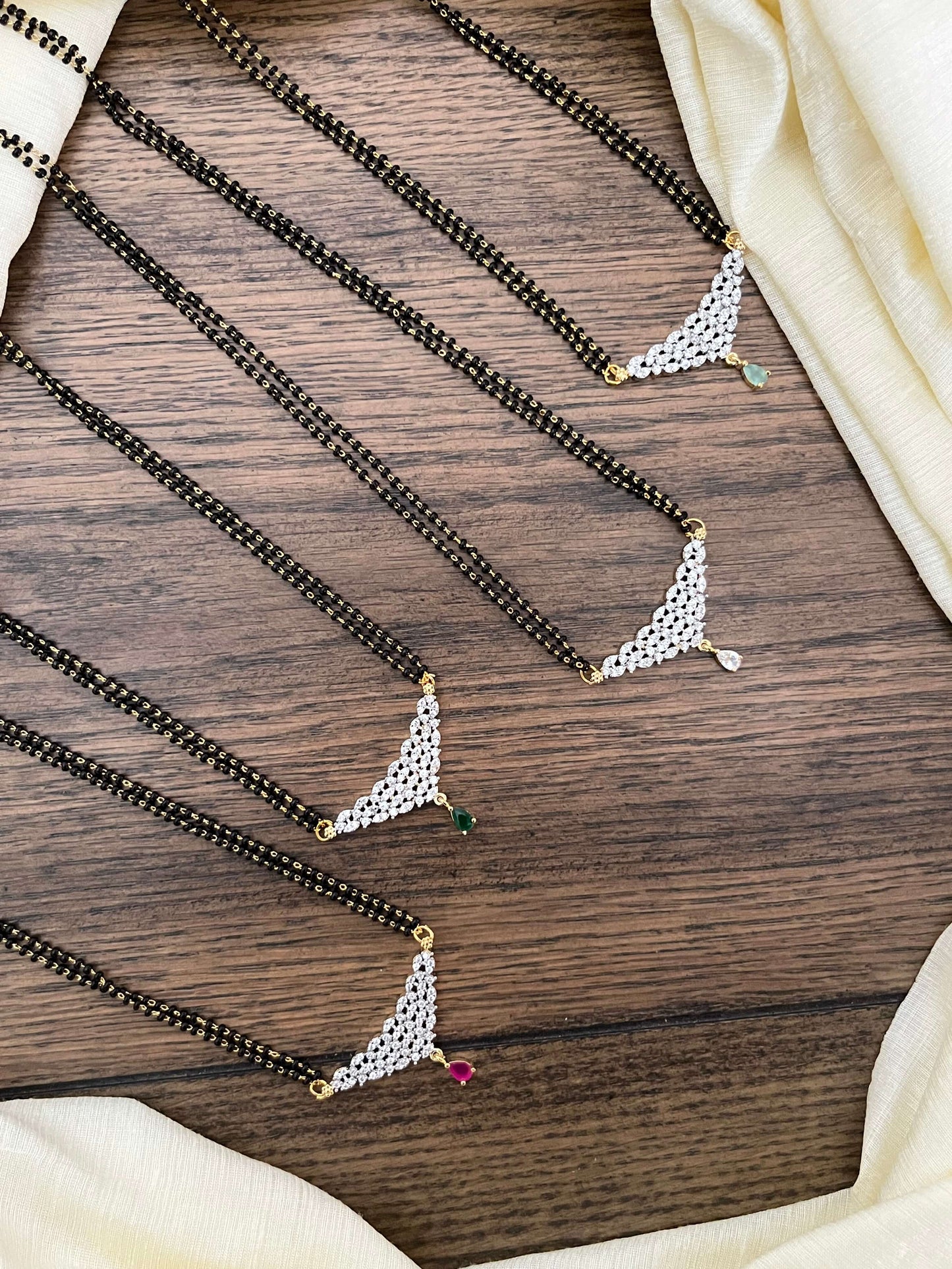 Medium Length CZ Pendant Mangalsutra – 4 Variants (Green, Mint, Ruby & White)
