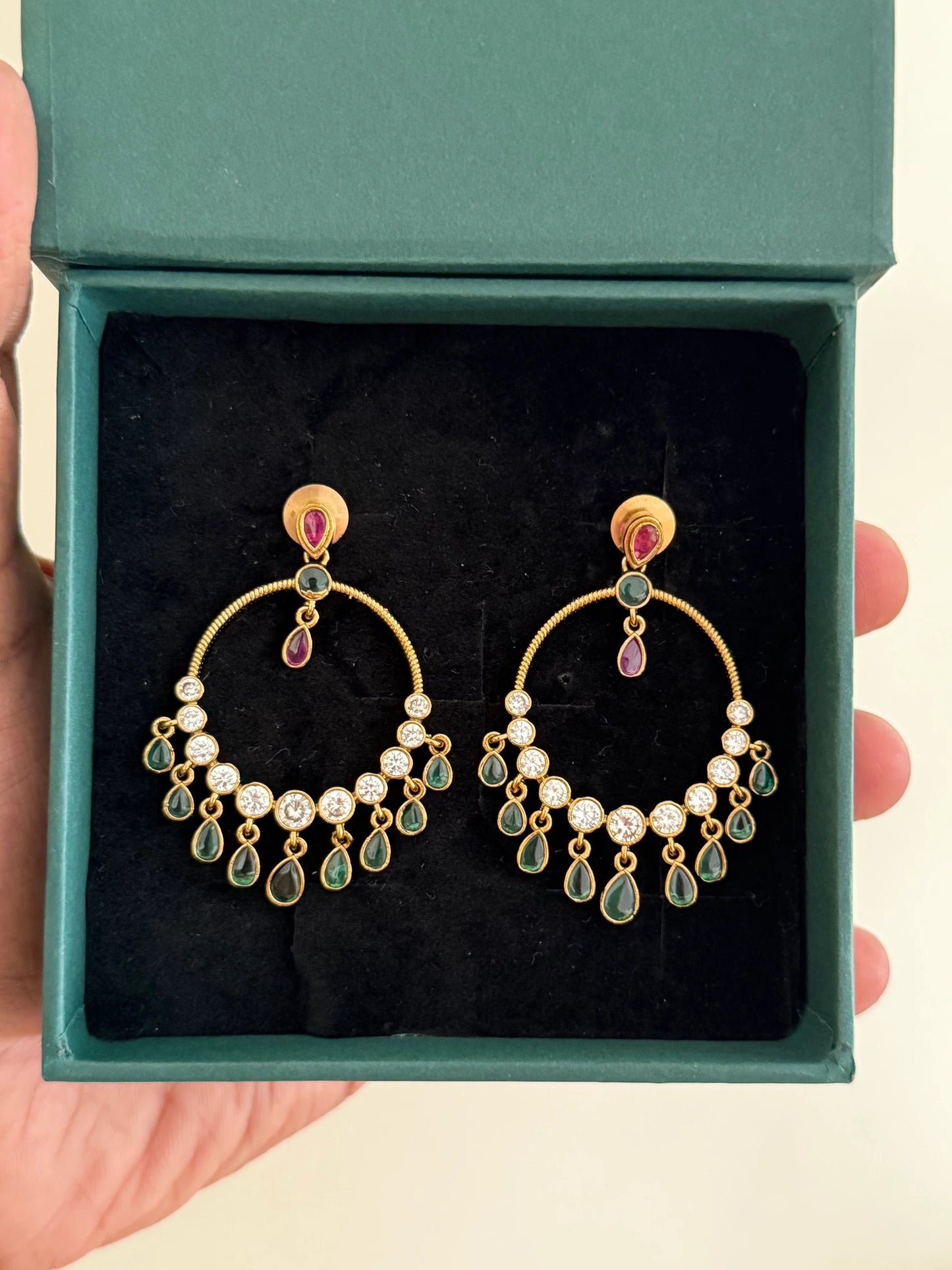 Green Drop Hoop Earrings