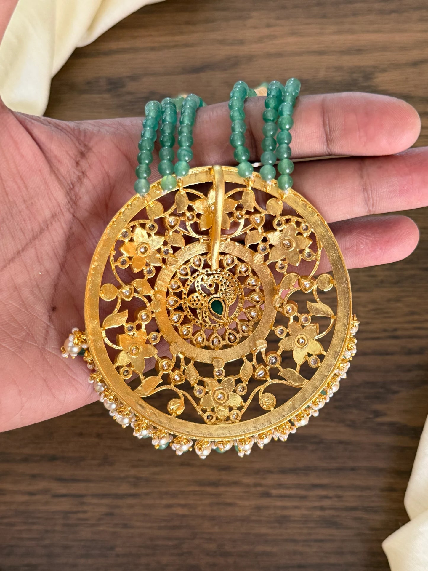 Grand Green Bead Pendant Jadau Kundan Haram