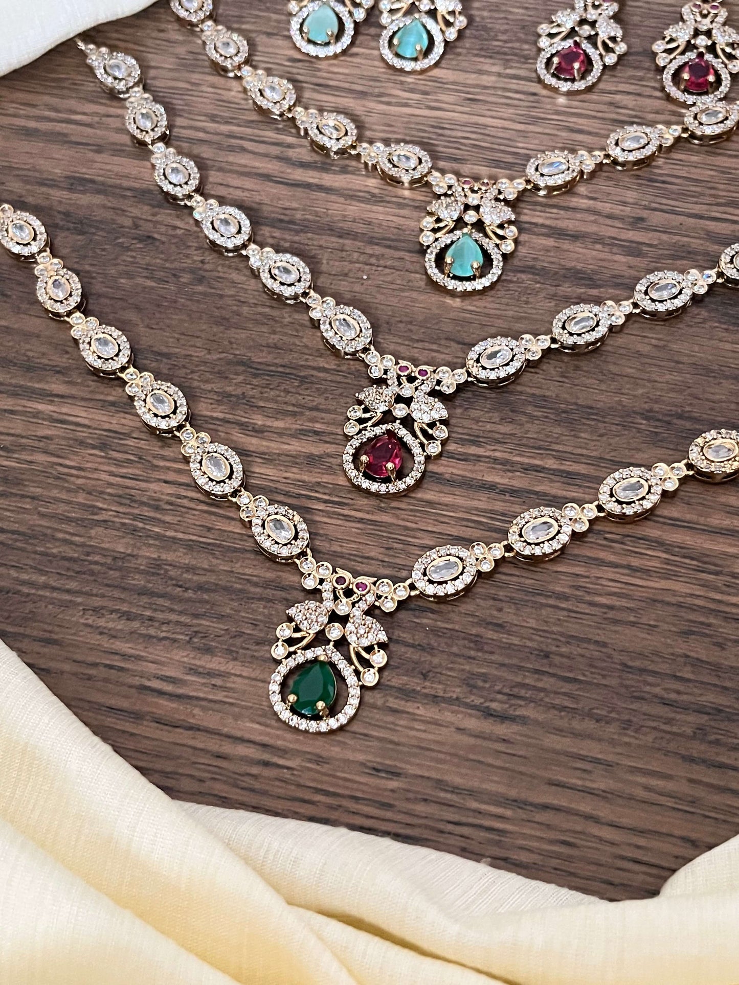 Victorian Necklace Set with Earrings – Available in Green, Ruby & Mint | MIJ Jewels