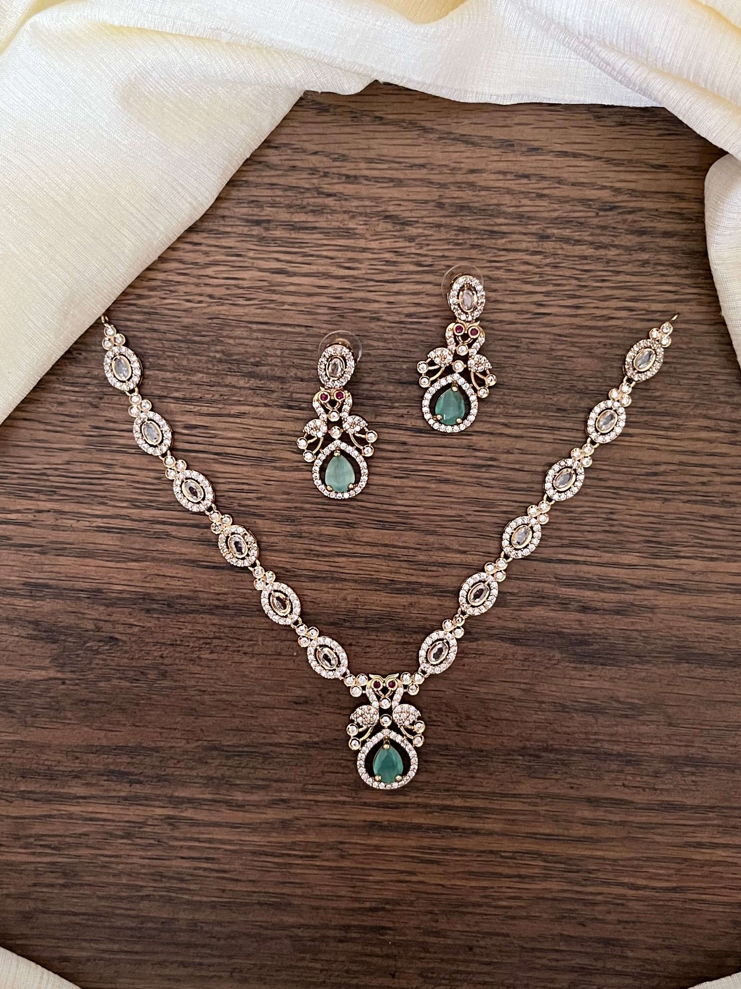 Victorian Necklace Set with Earrings – Available in Green, Ruby & Mint | MIJ Jewels