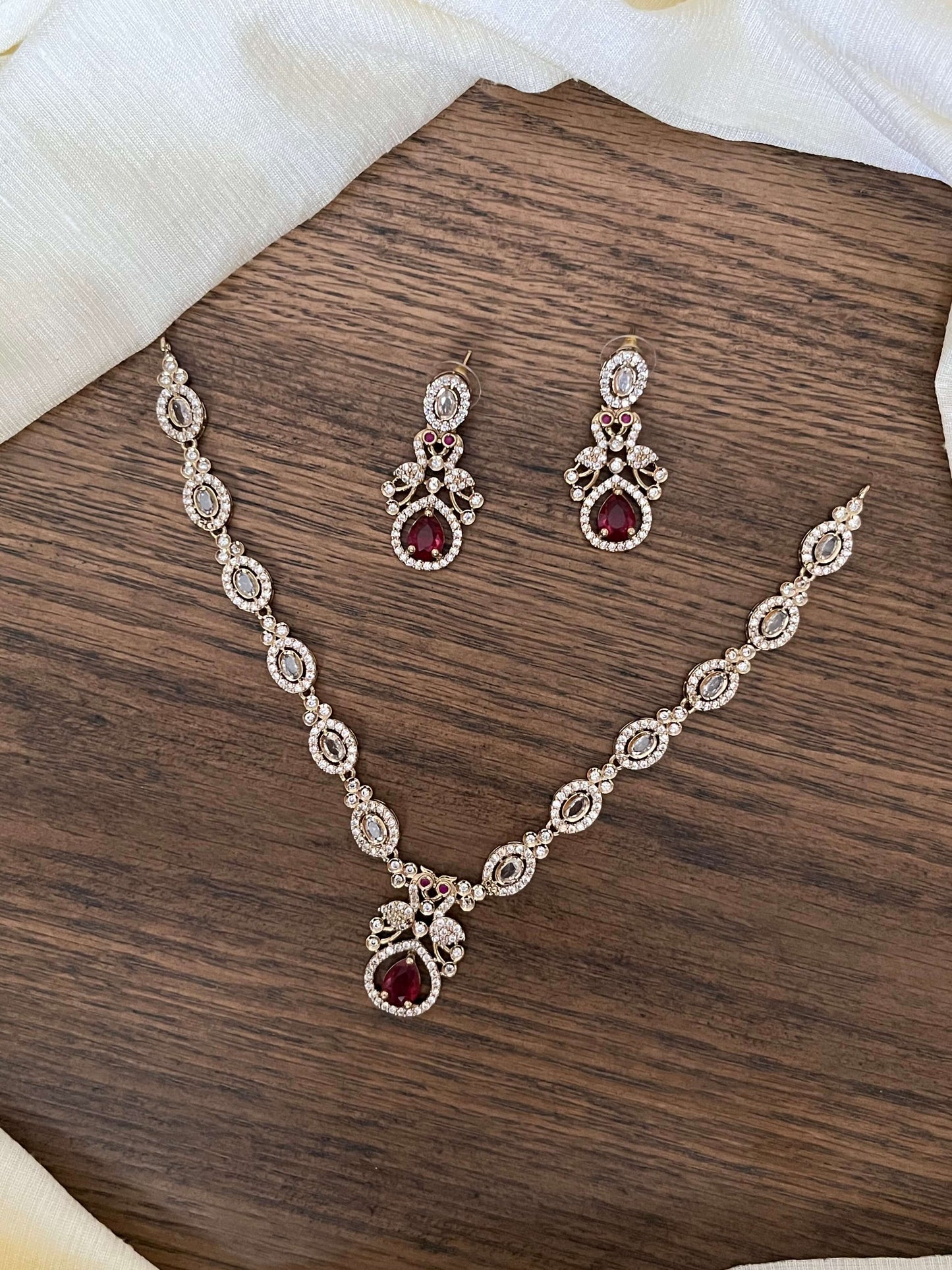 Victorian Necklace Set with Earrings – Available in Green, Ruby & Mint | MIJ Jewels