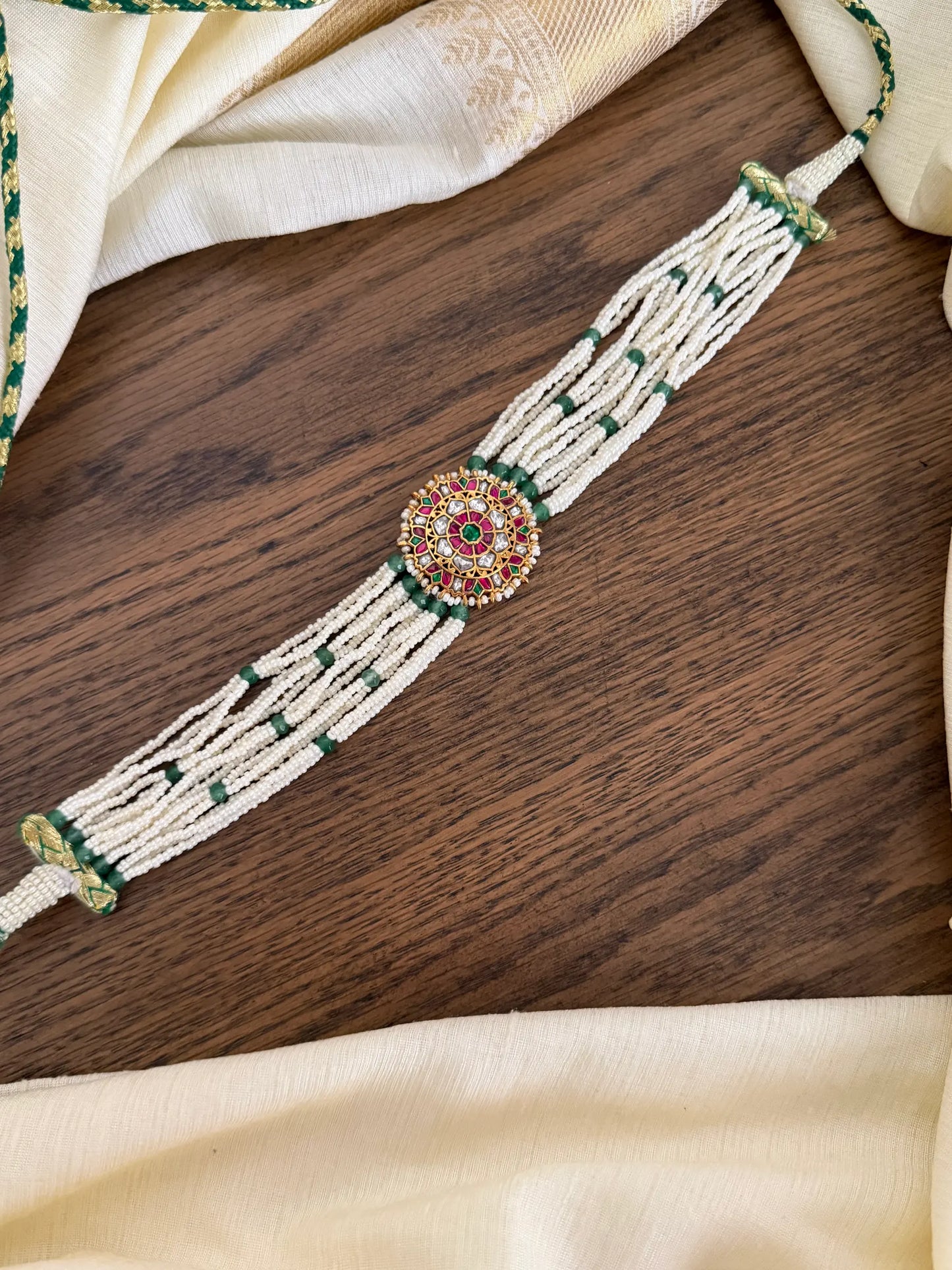Kundan Floral Pearl Strand Choker