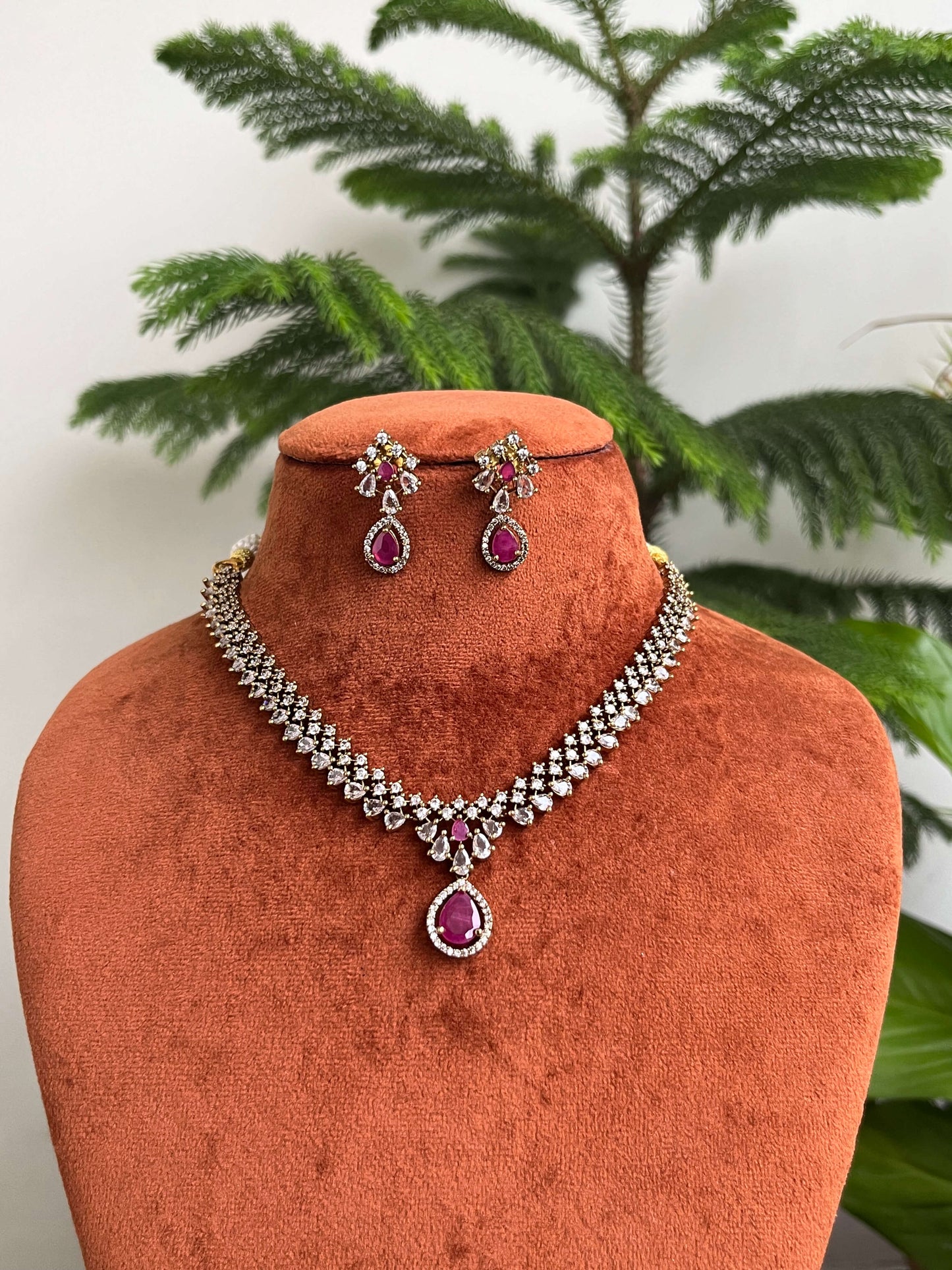 Victorian Style AD Necklace Set – Premium Finish