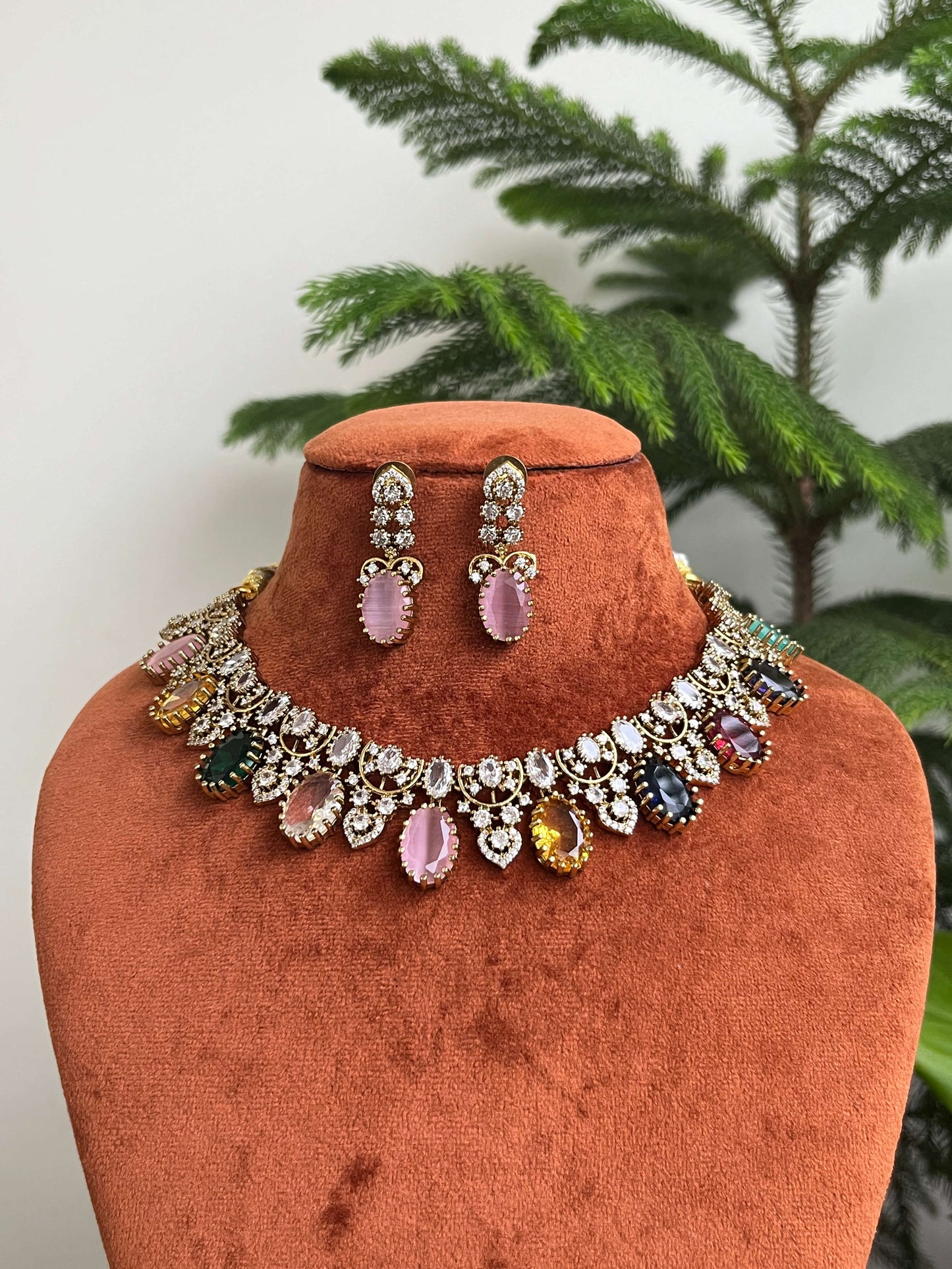 Victorian Multicolor Necklace Set with Earrings