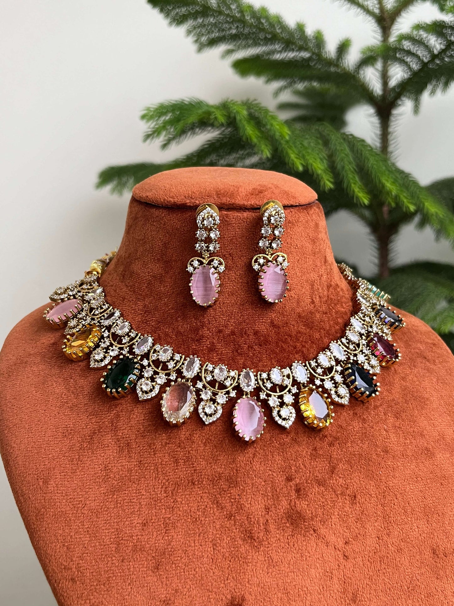 Victorian Multicolor Necklace Set with Earrings