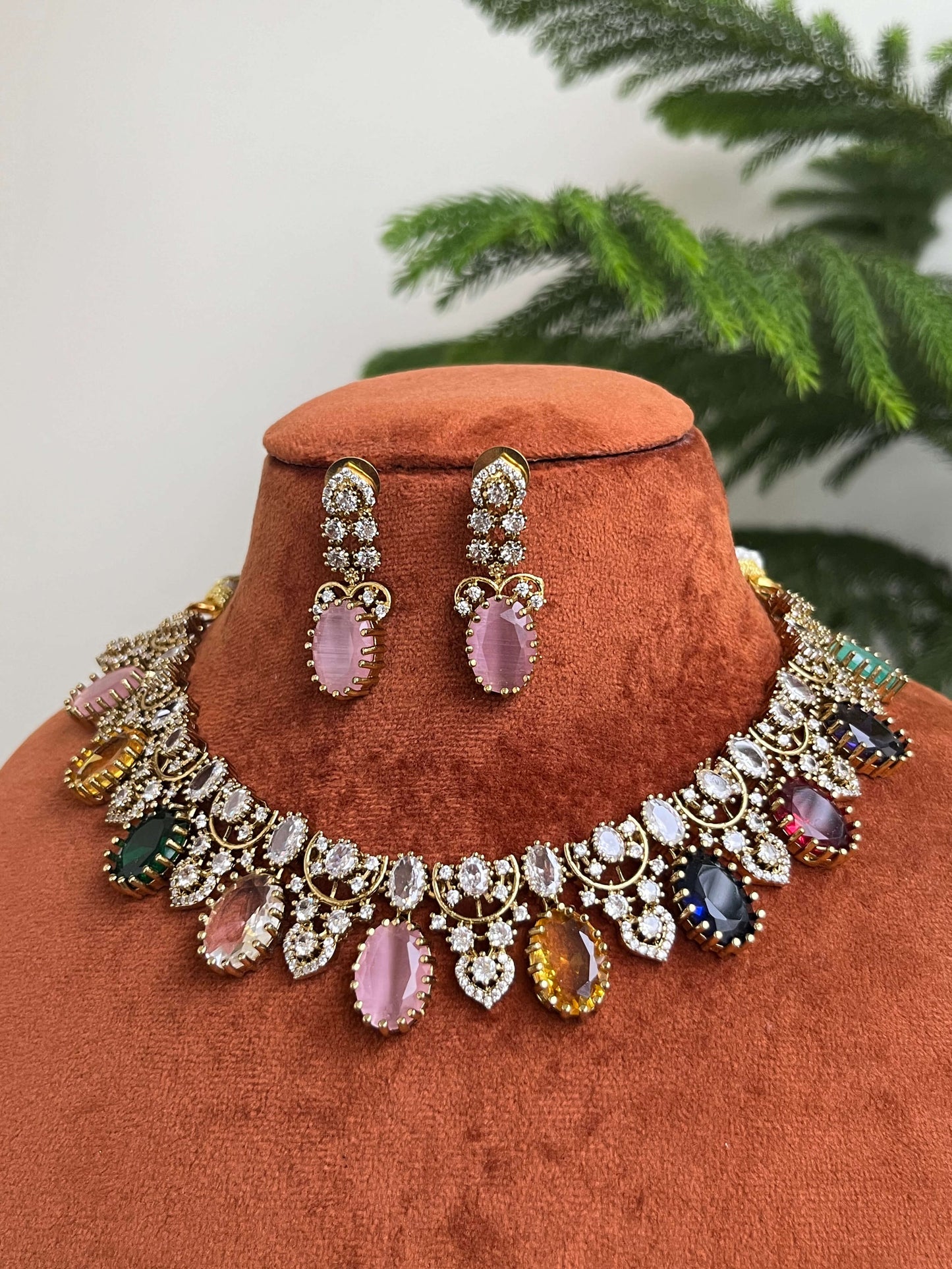 Victorian Multicolor Necklace Set with Earrings