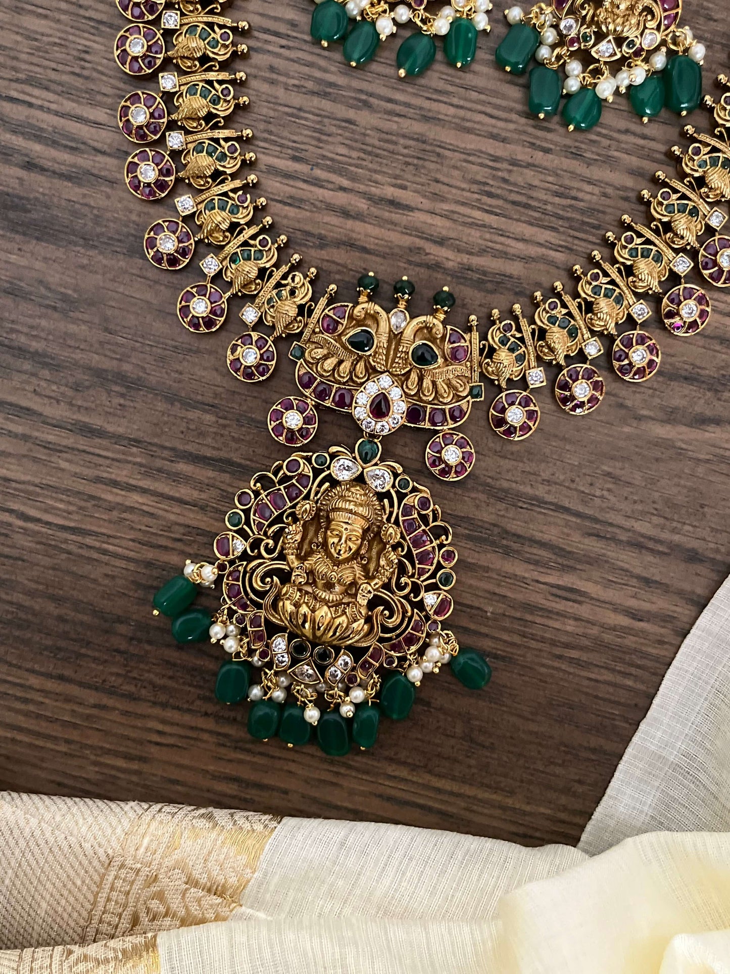 Traditional Bottu Mala Short Necklace with Detachable Lakshmi Devi Pendant | Temple Jewelry