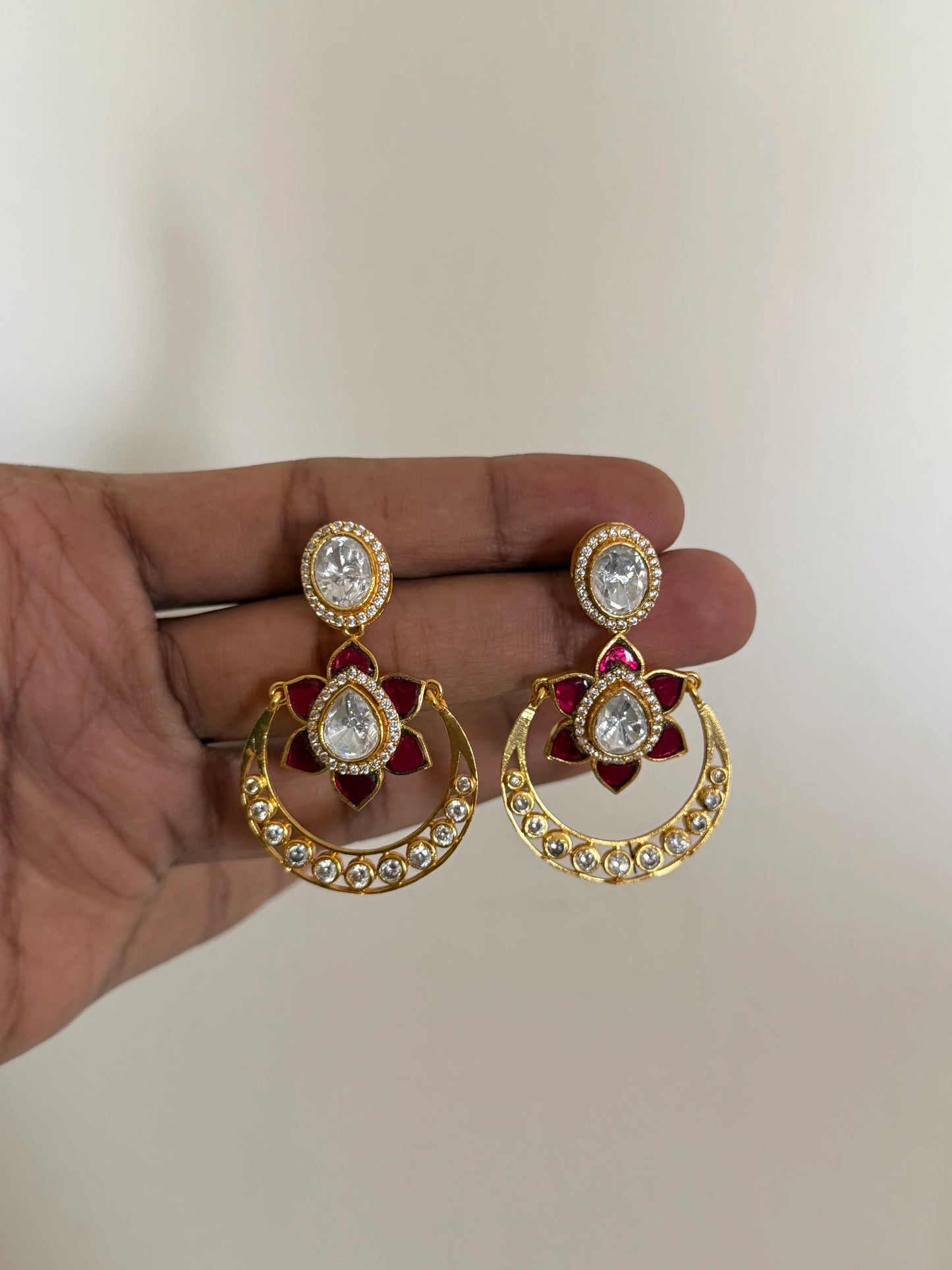 Ruby Kundan Chaandbali Earrings