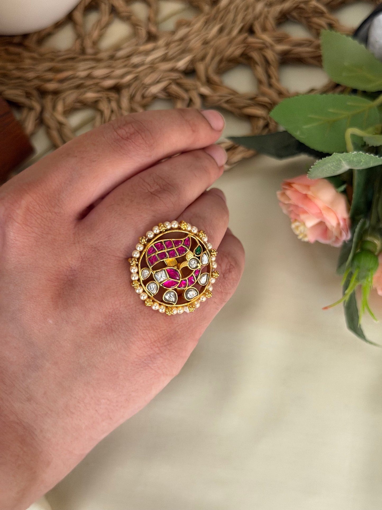Jadau Kundan Peacock Ring