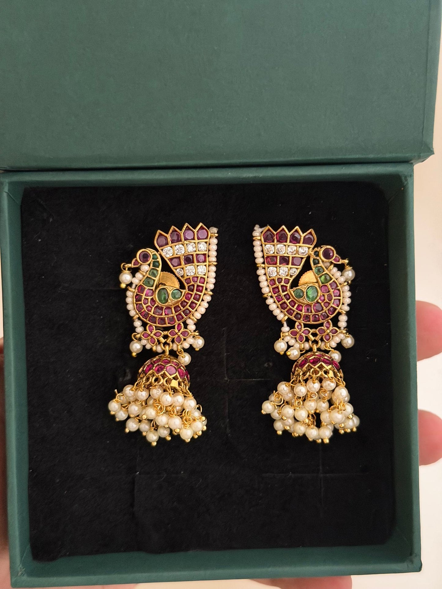 Peacock Kemp Jhumka Dangler Earrings