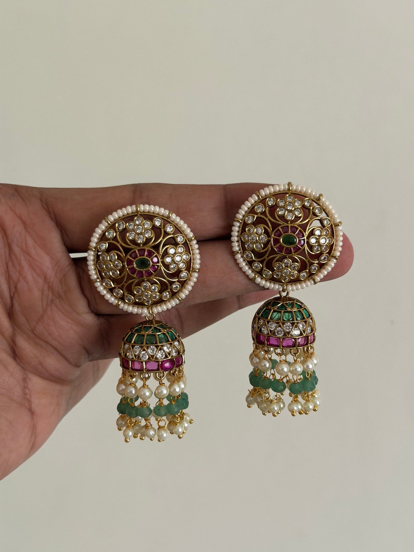 Green Drop Jhumka Earrings
