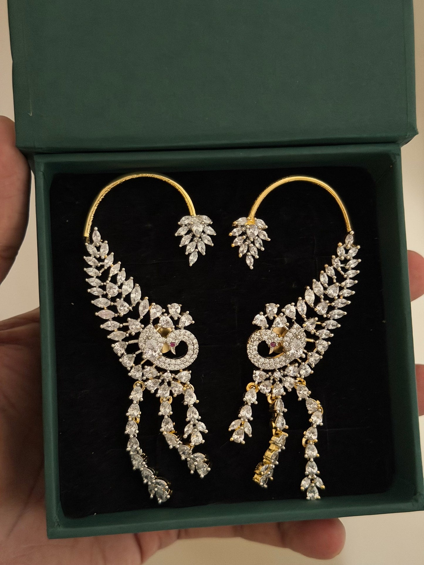 Bridal Peacock Diamond Look Earcuffs