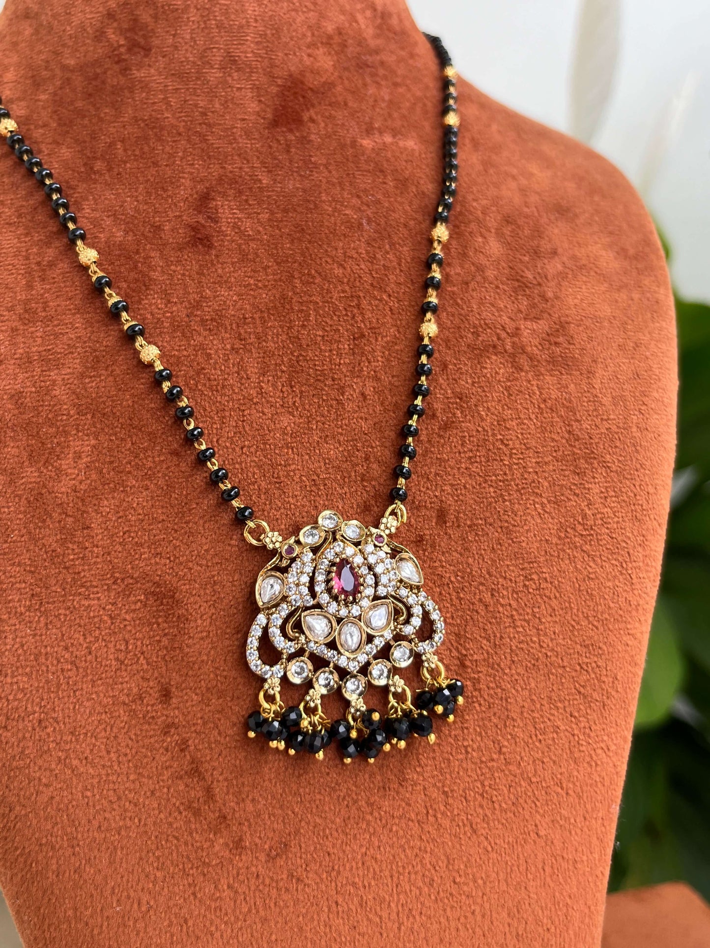Medium Length Kundan Mangalsutra with Red & Green Stone Variants
