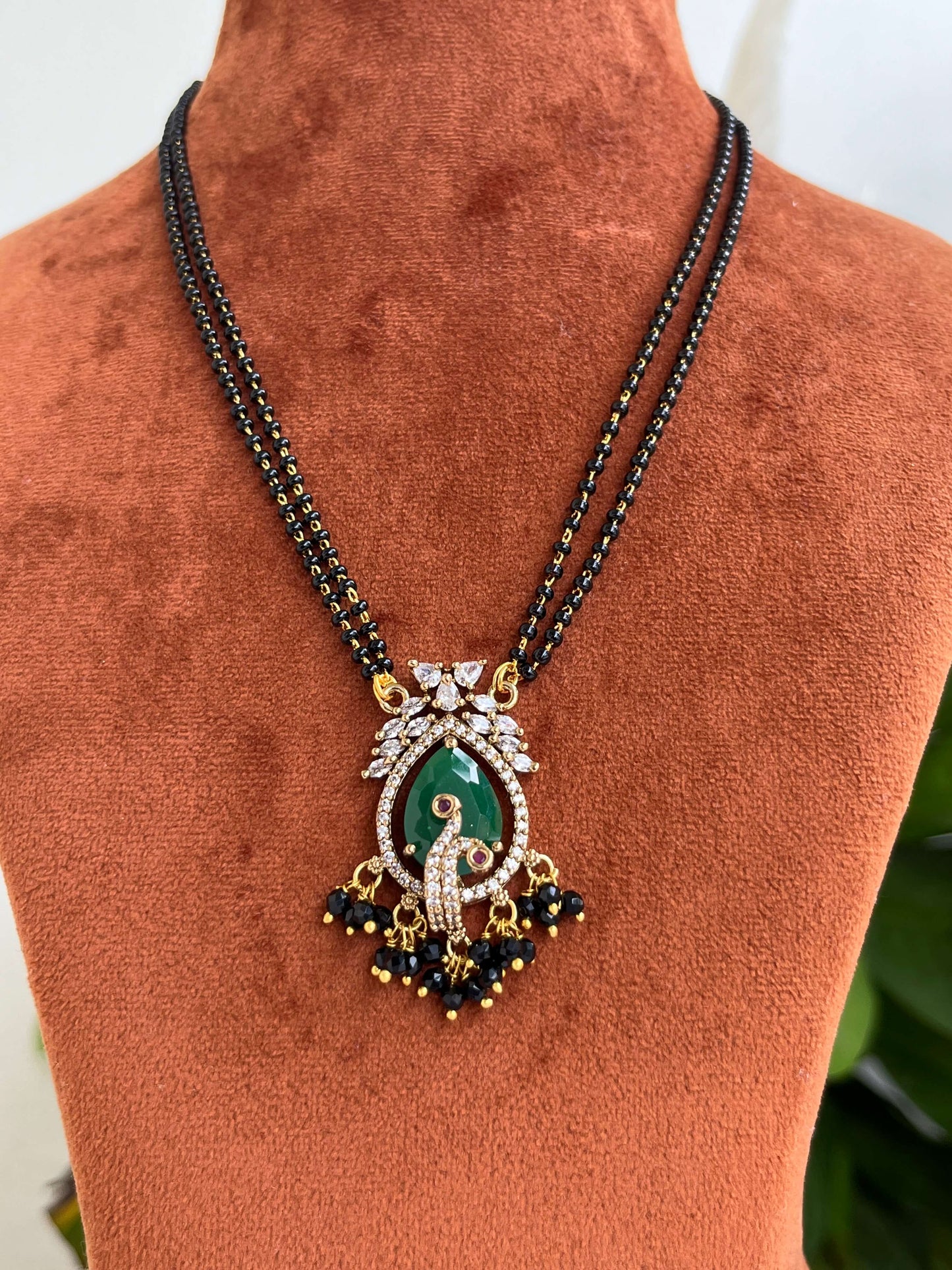Medium Length AD Studded Mangalsutra – Available in Green & Mint Variants
