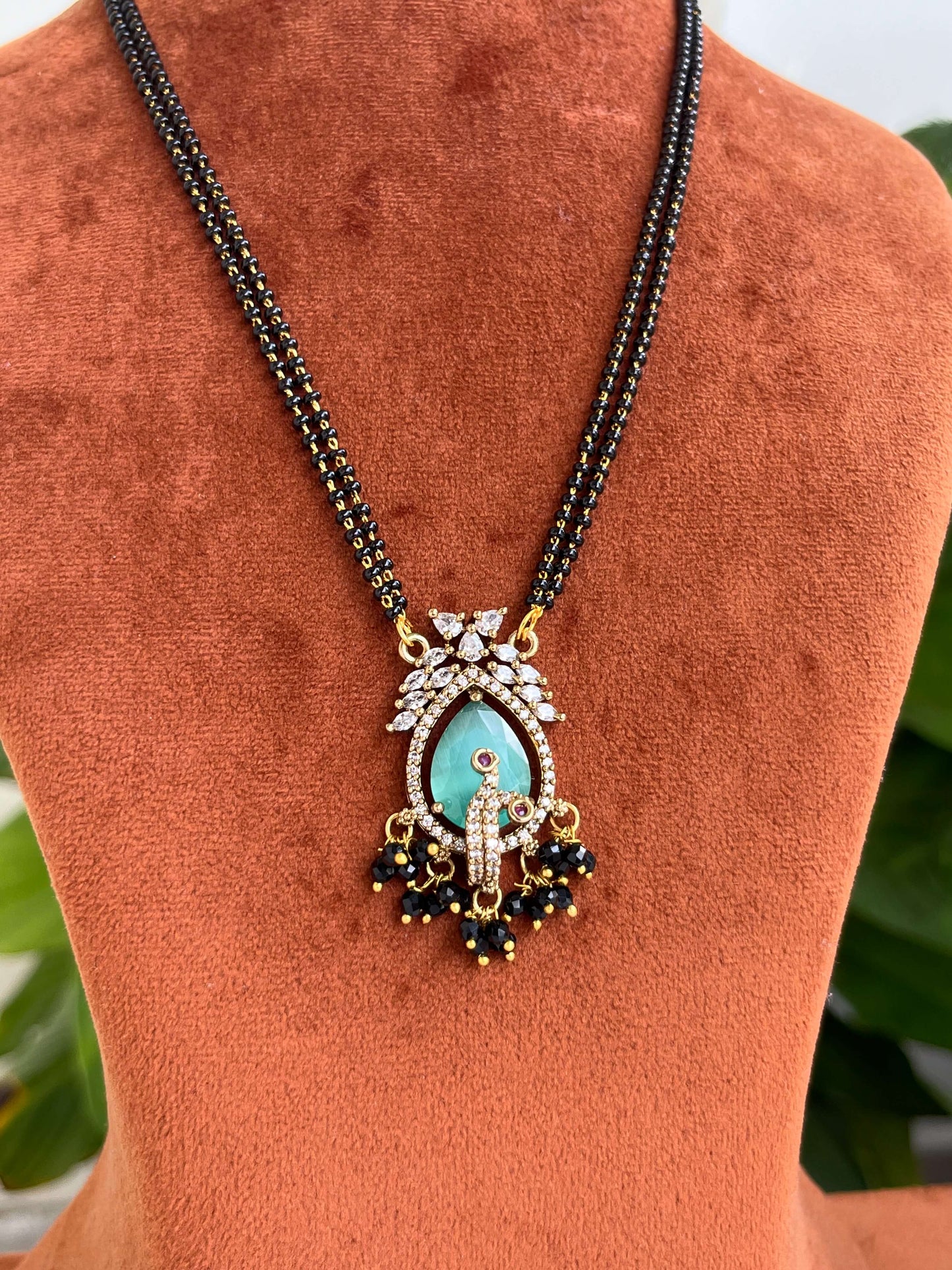 Medium Length AD Studded Mangalsutra – Available in Green & Mint Variants