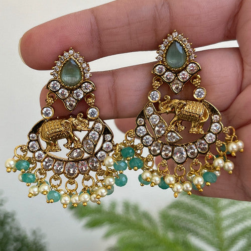 Studded Elephant Chaandbali Earrings - Pink and Mint