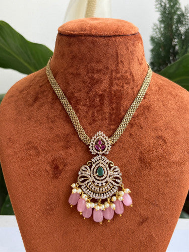 Traditional Attigai Necklace - Pink and Purple