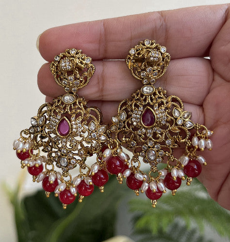 Heavy Studded Danglers - Ruby, Green