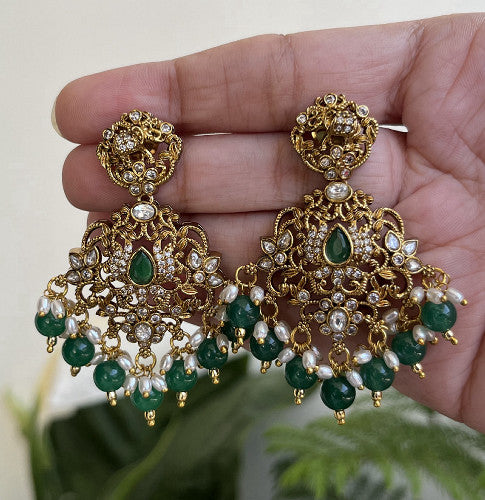 Heavy Studded Danglers - Ruby, Green
