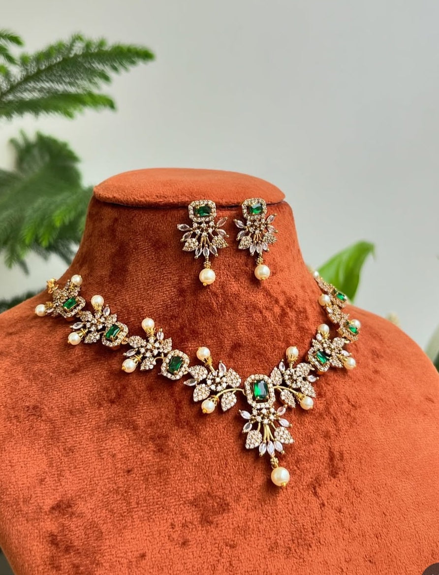 Floral Vine Necklace – Pearl Motifs & AD – Glam Saree / Lehenga Set 12