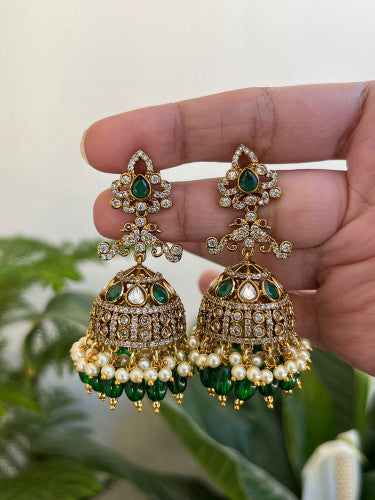 Victorian Long Jhumka with Peacock Motifs