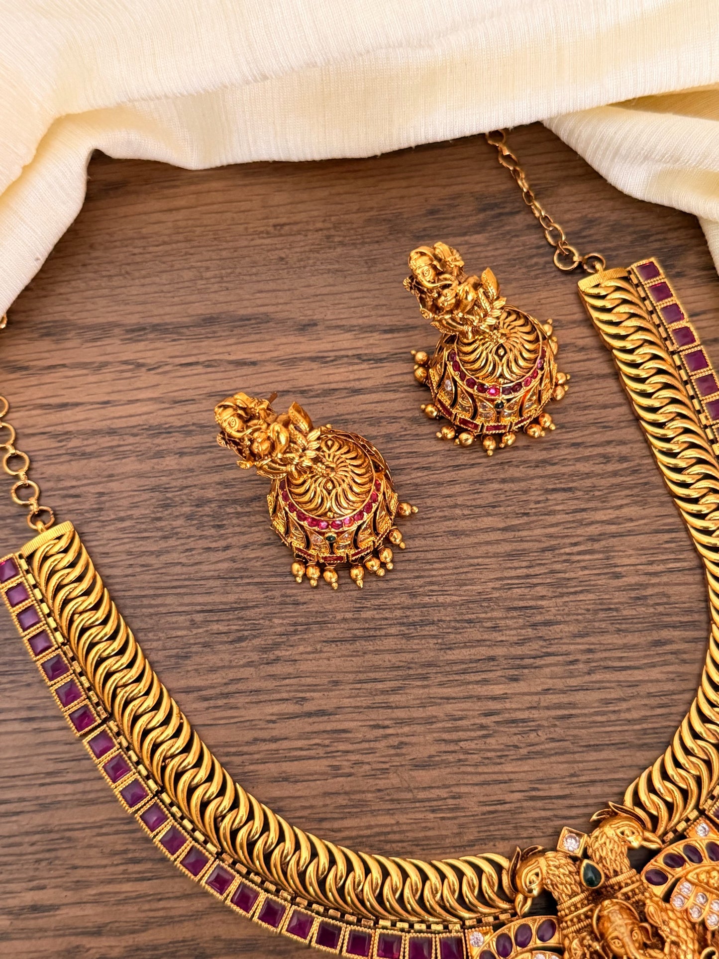 Royal Nakshi Heritage Collection | Antique Grand Ganesh Necklace Sets with Kemp & Kundan Accents
