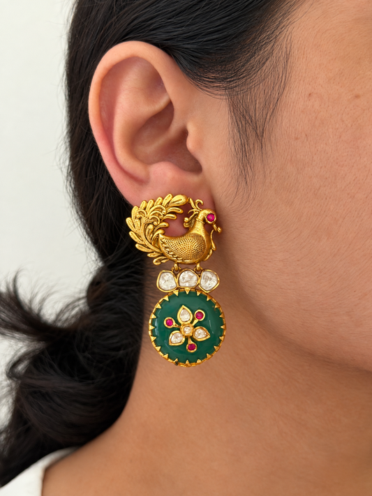 Kundan Peacock Dangler Earrings with Doublet Drop