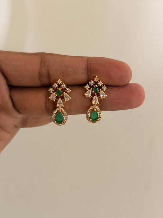 Small Stone Drop Earrings with CZ Detailing (Ruby, Green & Multi)