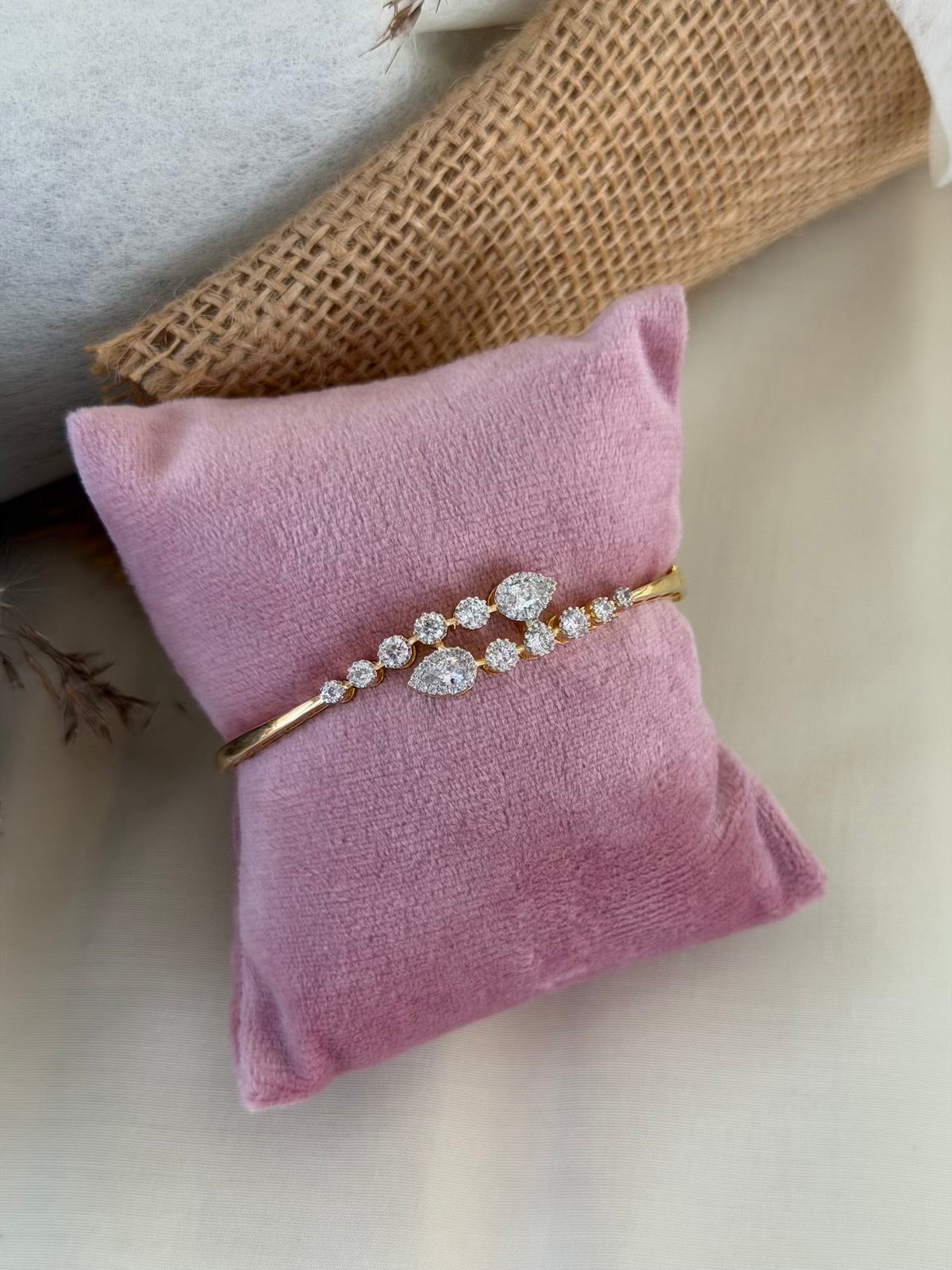 Pear Cluster Openable Kada Bracelet with Sparkling Zircon Halo Stones