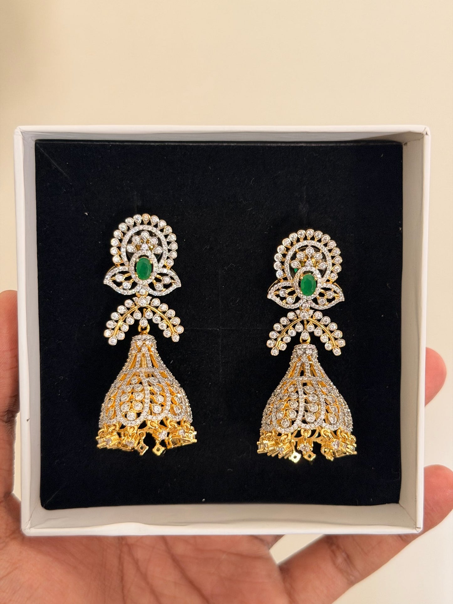 Imperial Emerald Diamond-Look Bridal Jhumka Earrings